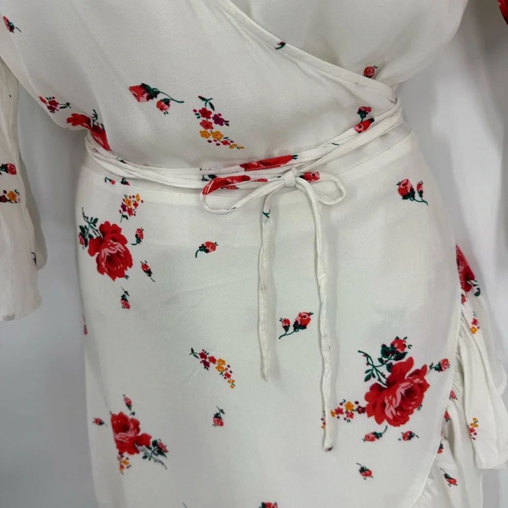 GAP Floral ruffle Wrap Mini Dress - White and Red L - Picture 5 of 15